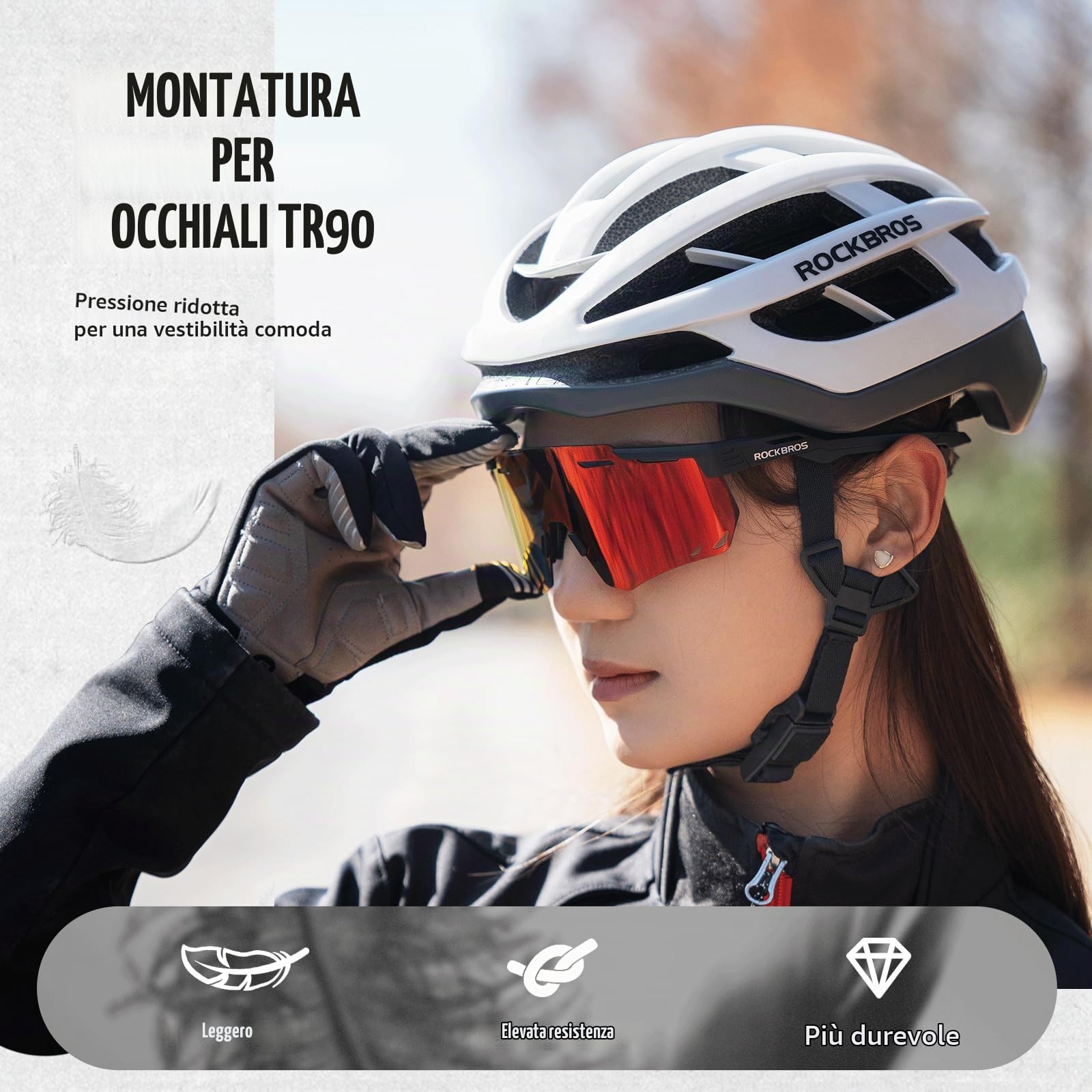 ROCKBROS Occhiali da Sole Ciclismo, Occhiali Sportivi per Bici MTB, Protezione UV 400, Uomo Donna, Lenti Polarizzate, Ultraleggero TR90