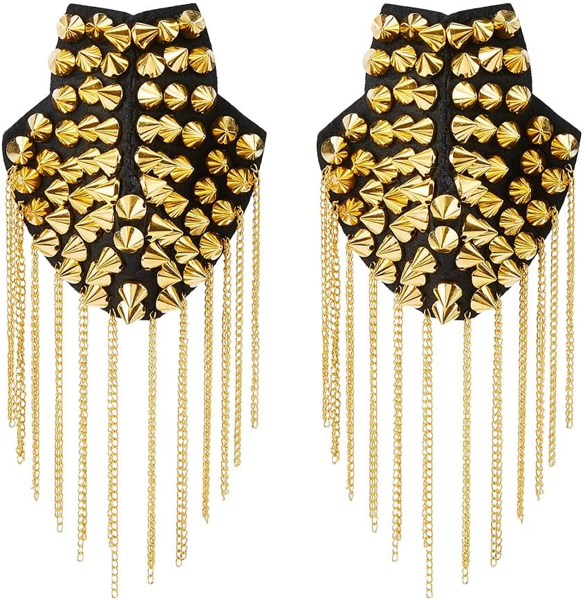 2Pcs Rivet Tassel Epaulets Gunmetal Epaulettes Rivet Tassel Epaulet Shoulder Detachable Punk Style Chain Cloth Findings for Uniform Accessories