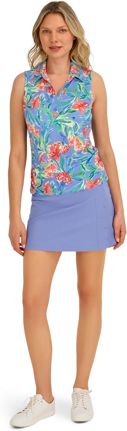 Stella Parker Women's Sleeveless Polo Top - UPF 50+ Ruched Detail