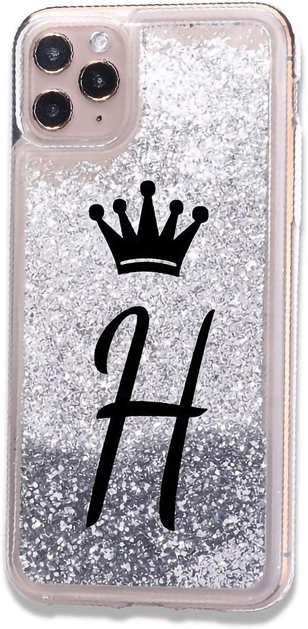 Amazon Com Iphone 11 Pro Initials A To Z Alphabet Letter H Crown Queen Case Sparkle Bling Glitter Shining Liquid Quicksand Cover Women Girls Soft Tpu Silicone Phone Bumper Skin Silver Iphone 11