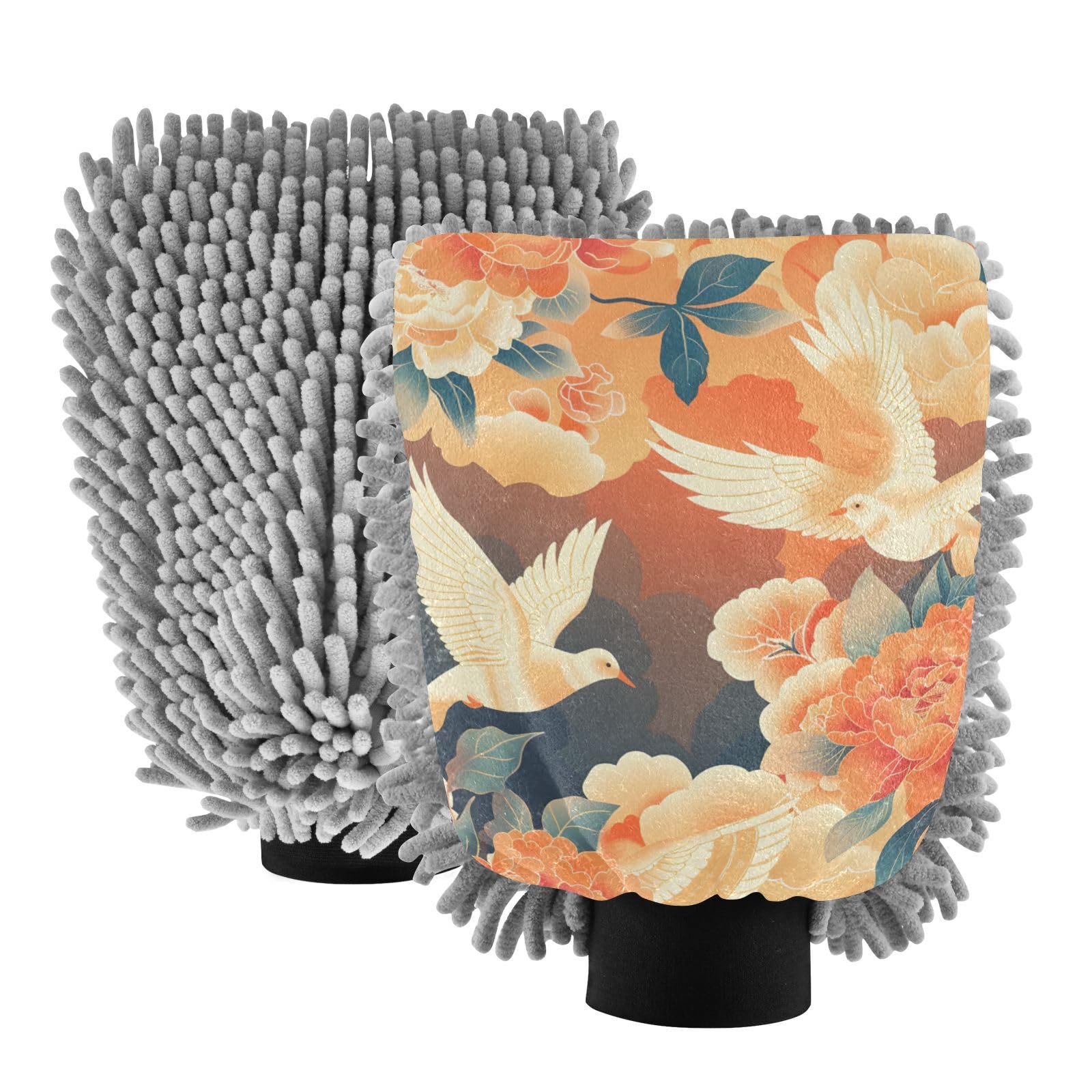 IOACIY Absorbent Microfiber Car Wash Drying Mitts, 2 Pack, Scratch-Free & Lint-Free, Rich Foam, Highly Absorbent, Double Sided, Wash Mitt Perfect for Car Washing, L, Bird (11)