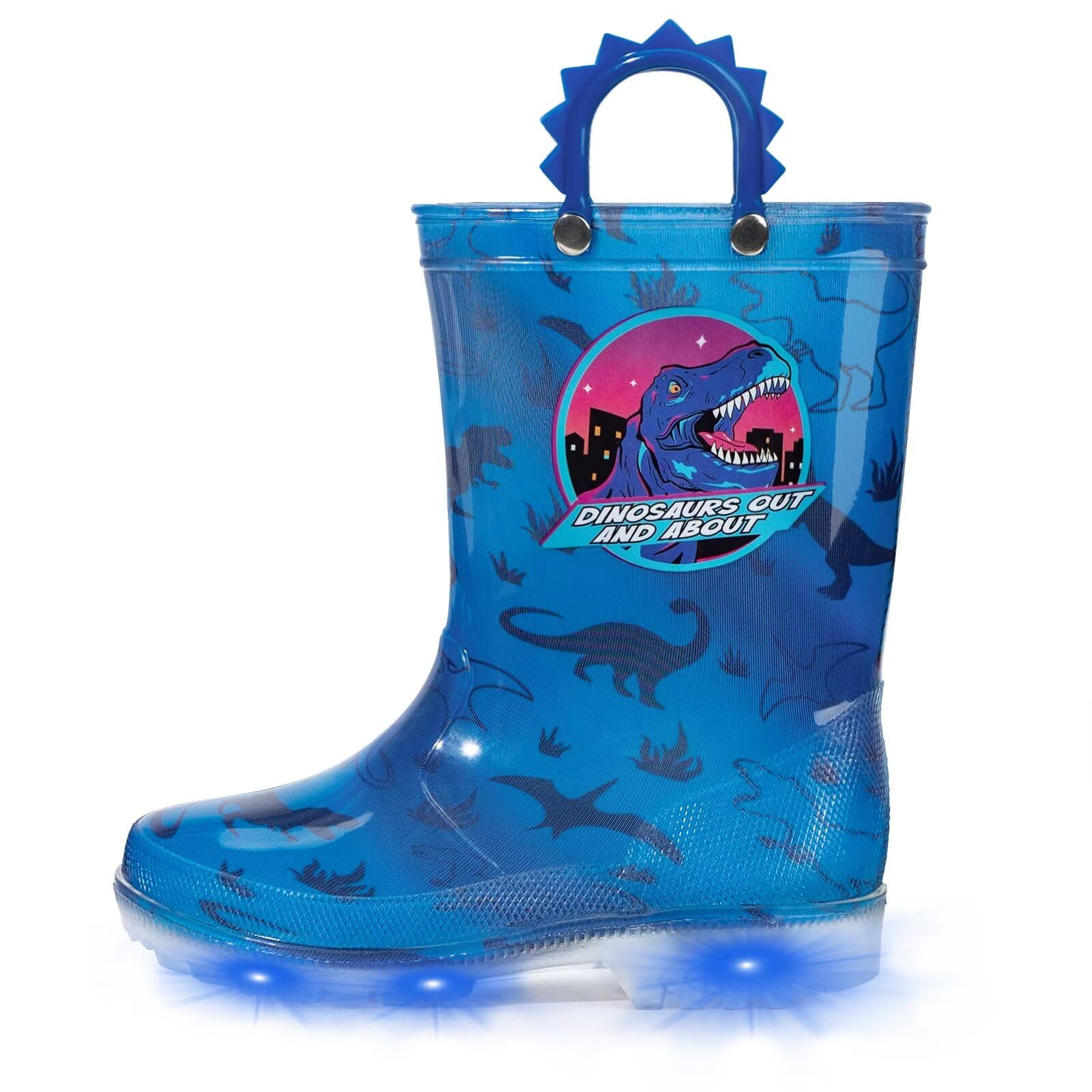 EUXTERPA Kids Toddler Light Up Rain Boots Boys Girls Waterproof Patterns and Glitter Boots with Easy On Handles — view 13