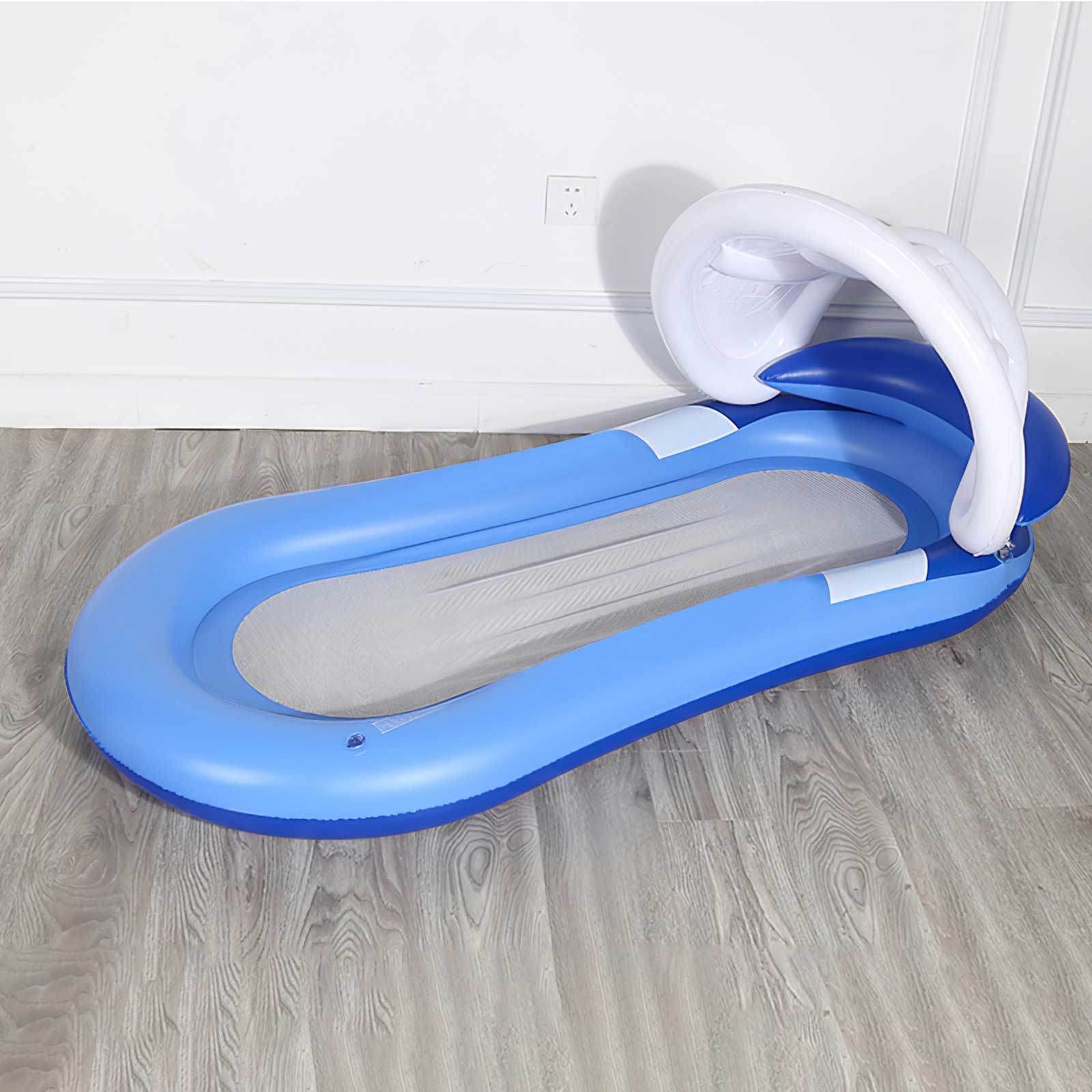 AADECOR Chaise Longue de Piscine Gonflable avec auvent - Radeaux gonflables de Flotteur de Piscine avec Le Salon de l'eau d'ombre - Jouet de fête de Piscine pour Adultes Enfants,Blue