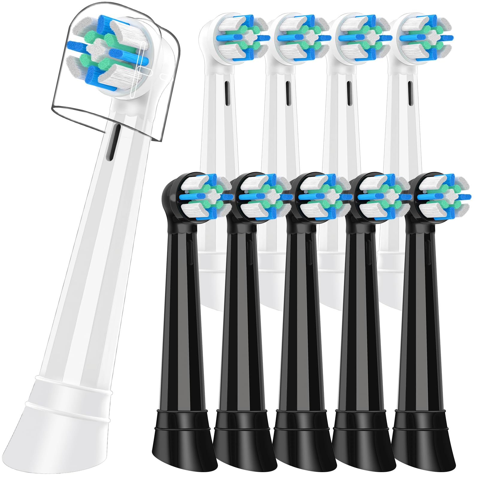10er IO Aufsteckbürsten Kompatibel mit Oral B iO 2/3/4/5/6/7/8/9/10 Elektrische Zahnbürsten, IO Zahnbürste Aufsätze Kompatibel mit Oral B, Bürstenkopf with Medium Borsten (Schwarz/Weiß)