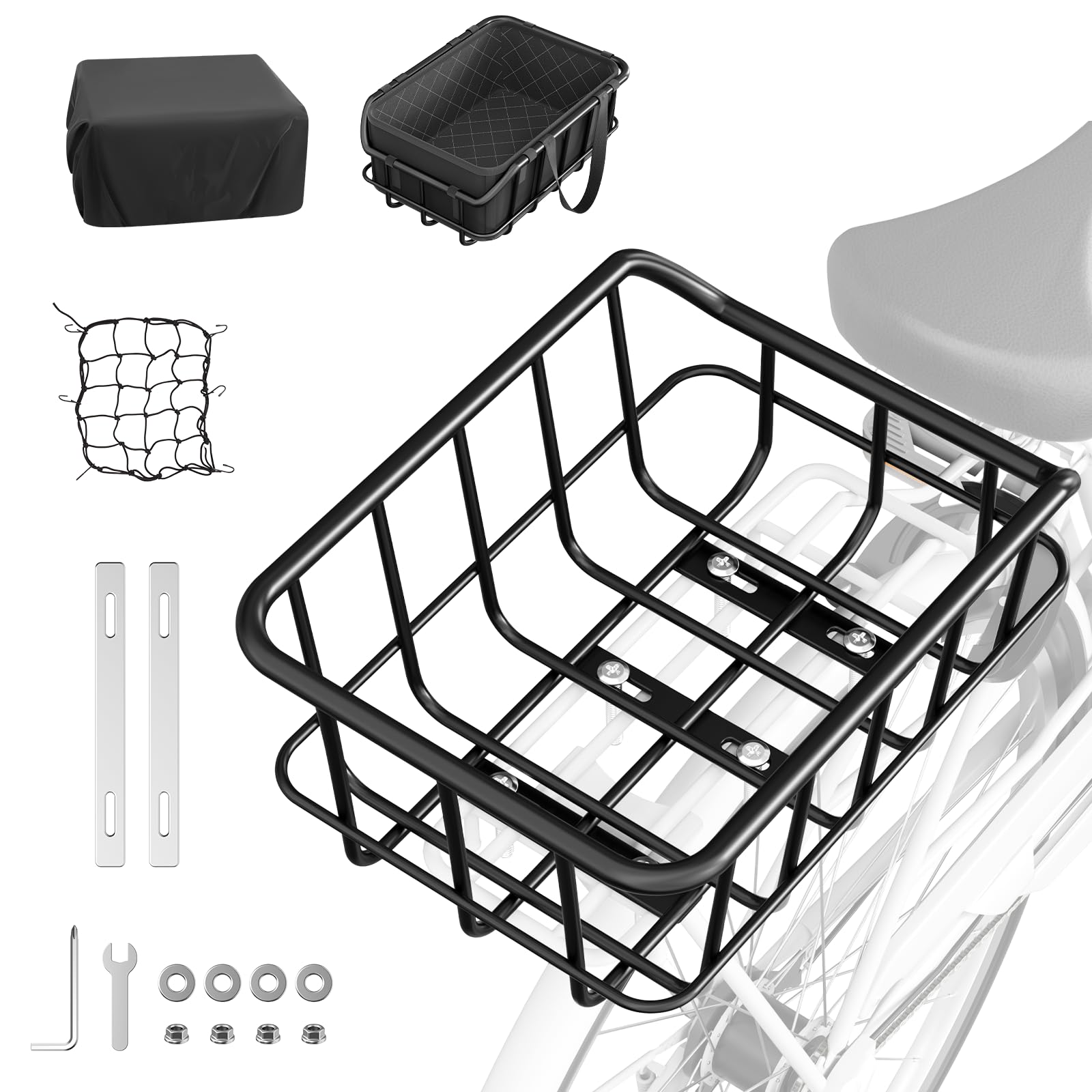 Cestino Bicicletta Posteriore,Portapacchi Bici Posteriore 25 kg,Cestino BiciAntiruggine, Universale per Bici ed E-Bike, Include Rete Elastica e Fodera