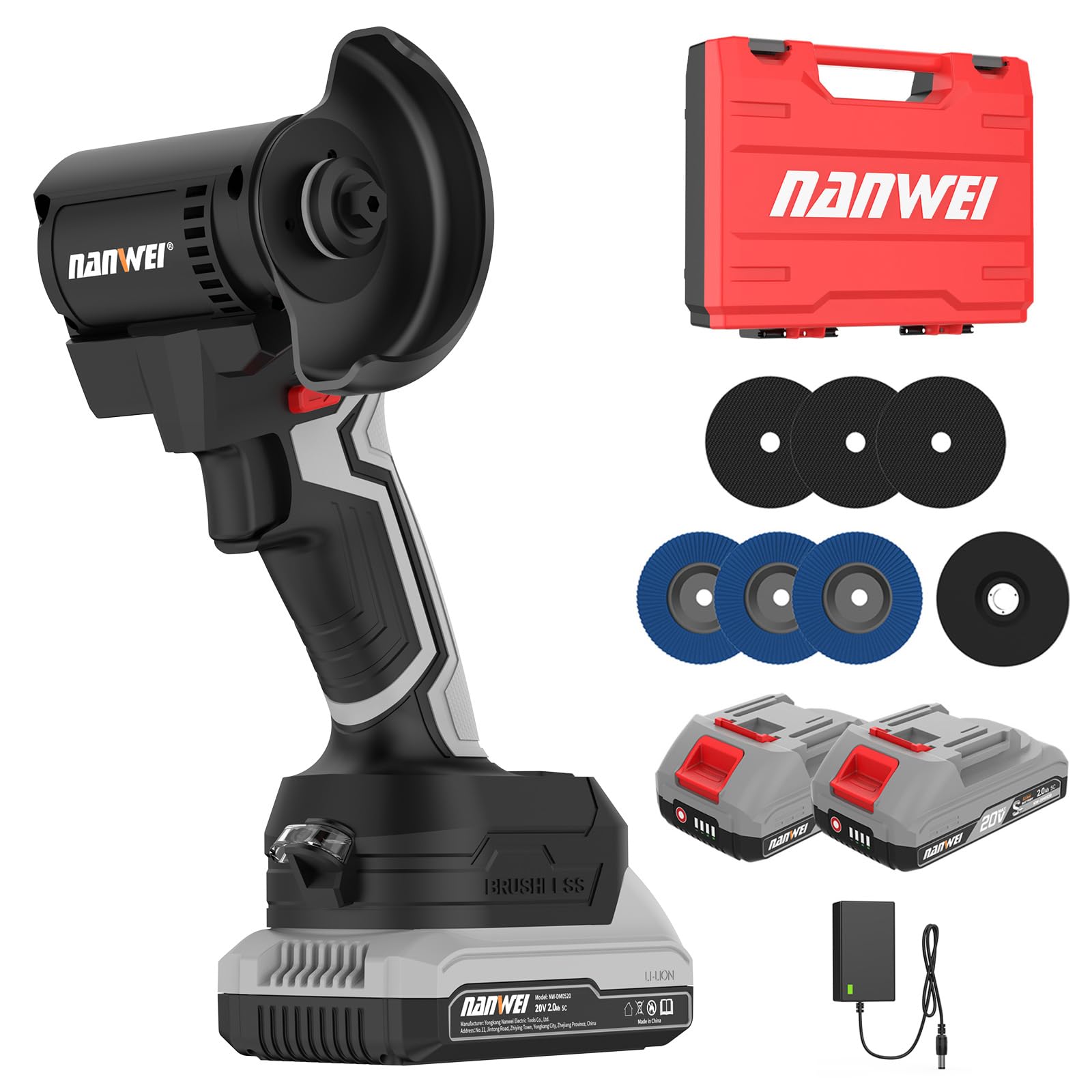 NANWEI 76mm Cordless Angle Grinder, Compact and Light Weight,Brushless, LED Light,Mini Variable Speed Angle Grinder,15000rpm,7Pcs Cutting Discs for Cutting Grinding Polishing(with Batteries) — image 1