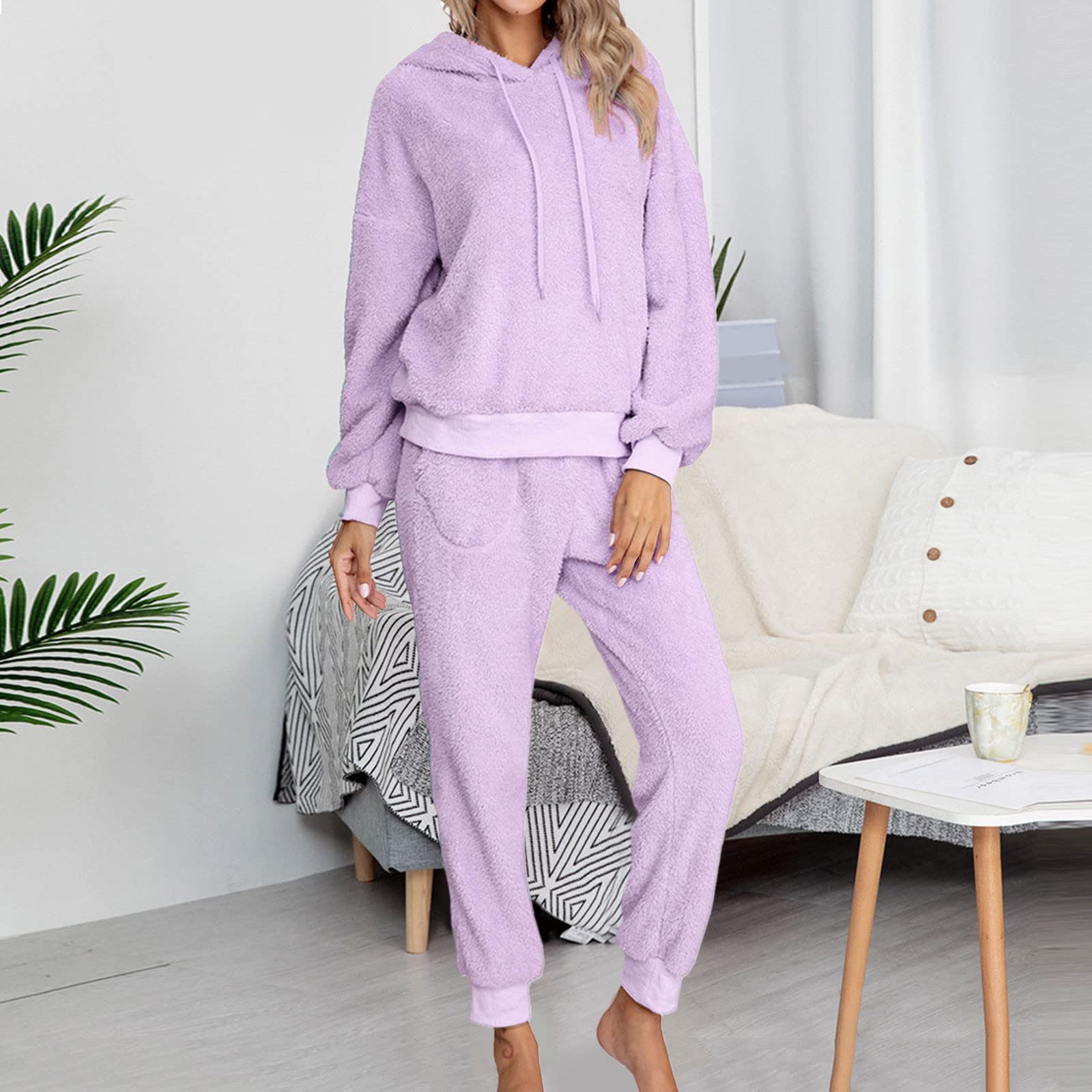 CMBSSTFC Damski długi zimowy przytulny strój rekreacyjny Elegancki duży rozmiar strój rekreacyjny Ciepły dres z podszewką Strój sportowy Elegancki flanelowy komplet piżam Bielizna nocna Puszysty