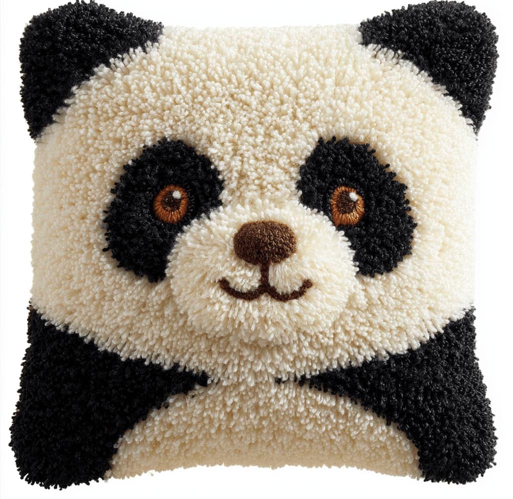 Kitquiver Decor Latch Hook Cushion Kit,Panda DIY Pillow Cover 43X43Cm