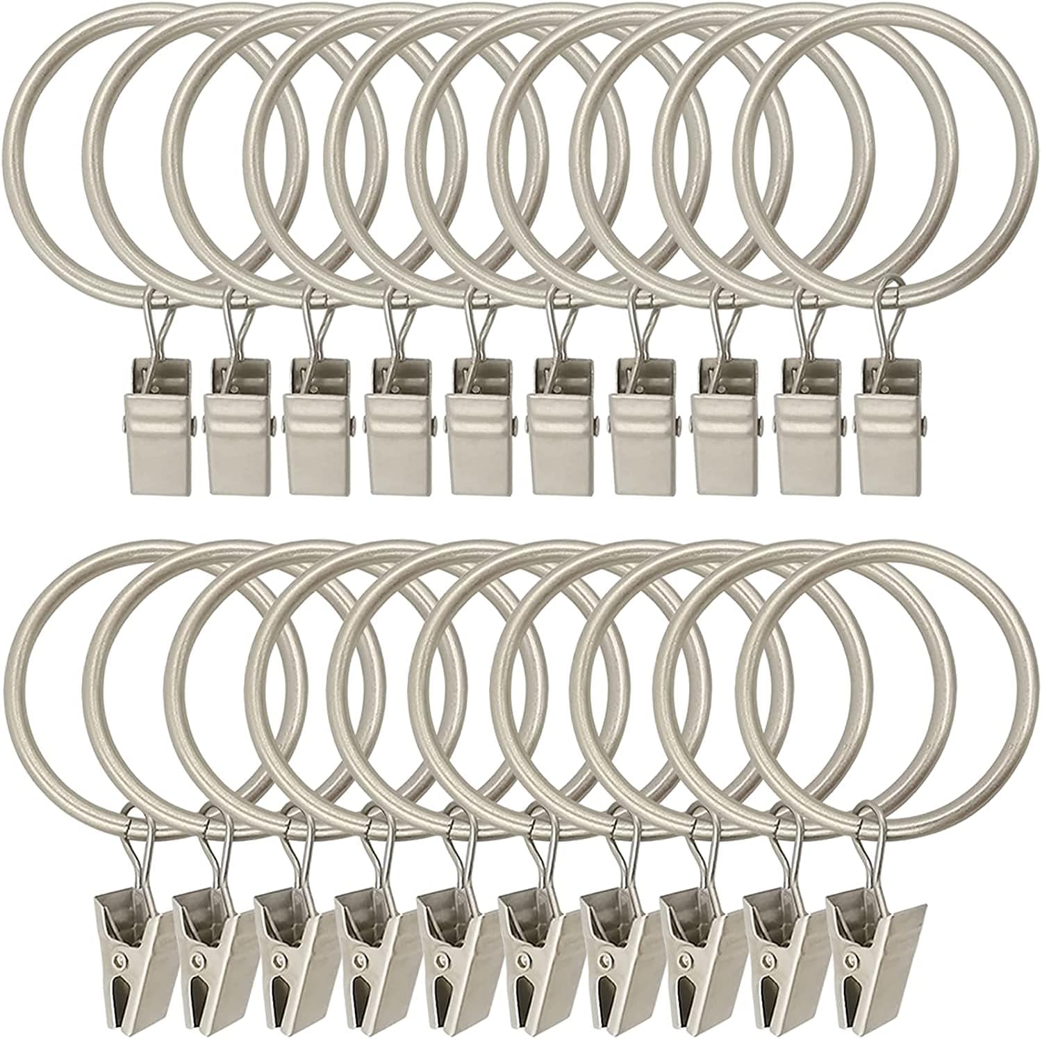 30 Pack RingsCurtain Clips Strong Metal Decorative Drapery Window Curtain Ring with Clip Rustproof Vintage Compatible with up to 1 inch Drapery Rod Black (Silver)