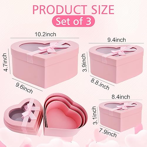 Miniatura 2 de BEISHIDA Juego de 3 cajas en forma de corazón para el día de la madre para flores, chocolate y fresas, caja de regalo para mamá con tapas