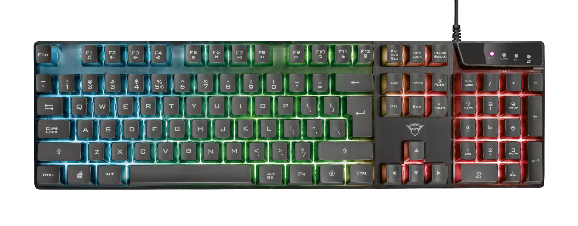 Trust Gaming GXT 835 Azor klawiatura z podświetleniem, hiszpański układ QWERTY, oświetlenie LED, bezprzewodowa klawiatura do gier do gier do systemu Windows, Mac, PC, komputera, laptopa, czarna