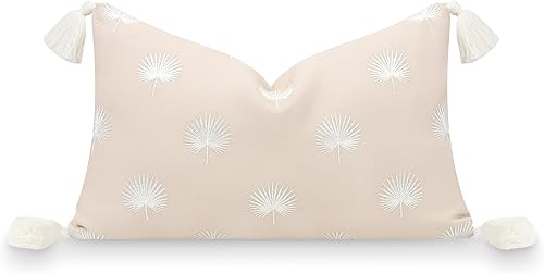 Hofdeco Premium Solo funda de almohada lumbar para patio costero de otoño, 12 x 20 pulgadas, repelente al agua para patio trasero, sofá, borla