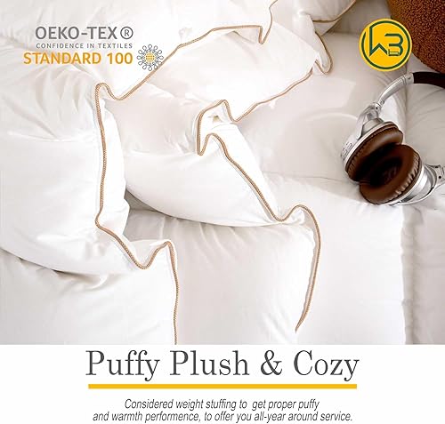 Miniatura 3 de WhatsBedding Edredón de plumas de ganso de lujo tamaño Queen, relleno de edredón para todas las estaciones, 100% algodón ultra suave, edredón de la