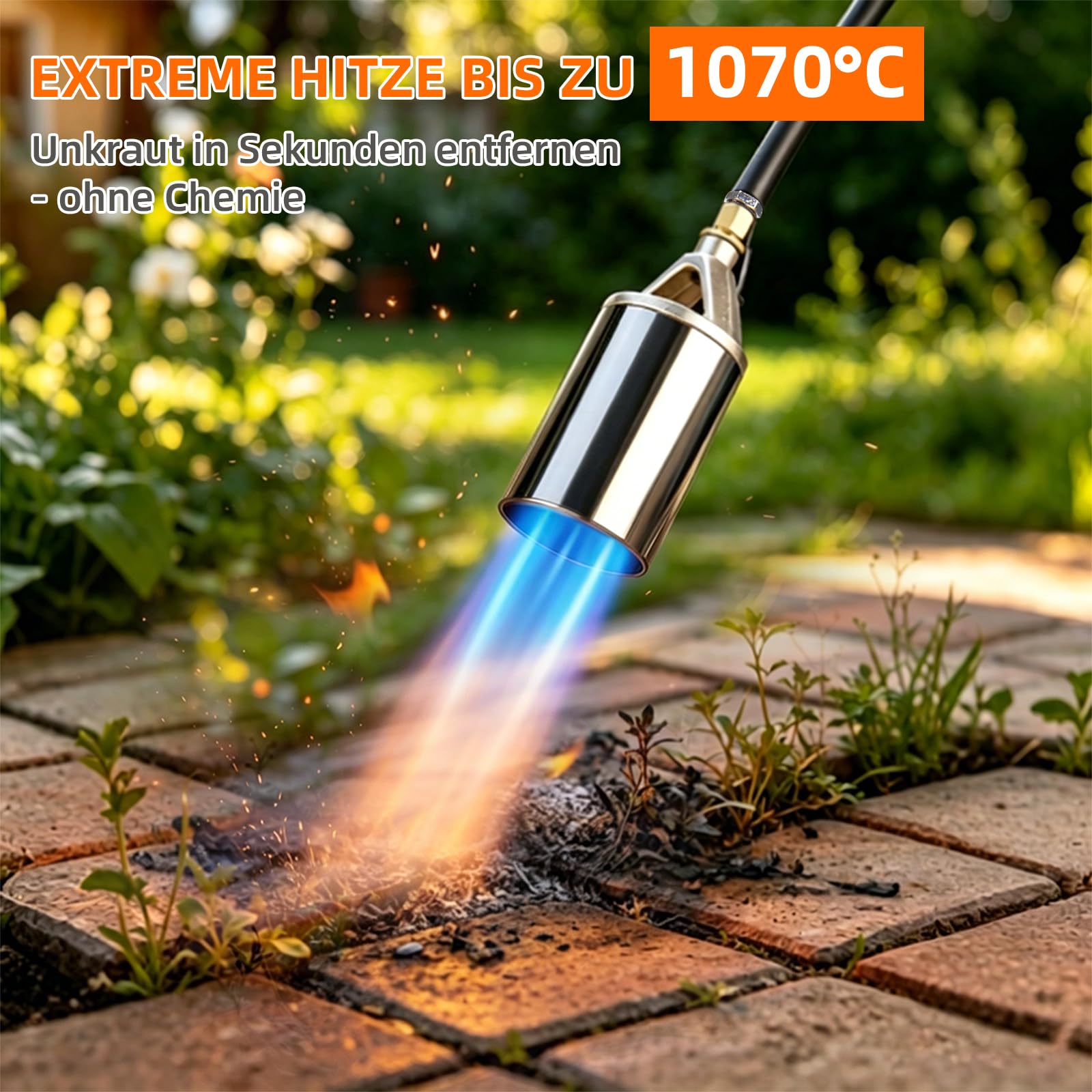 Bruciatore per erbacce con tubo di gas propano da 5 metri, 1070 °C, dispositivo di accensione piezoelettrica, bruciatore a gas per giardino, erbacce