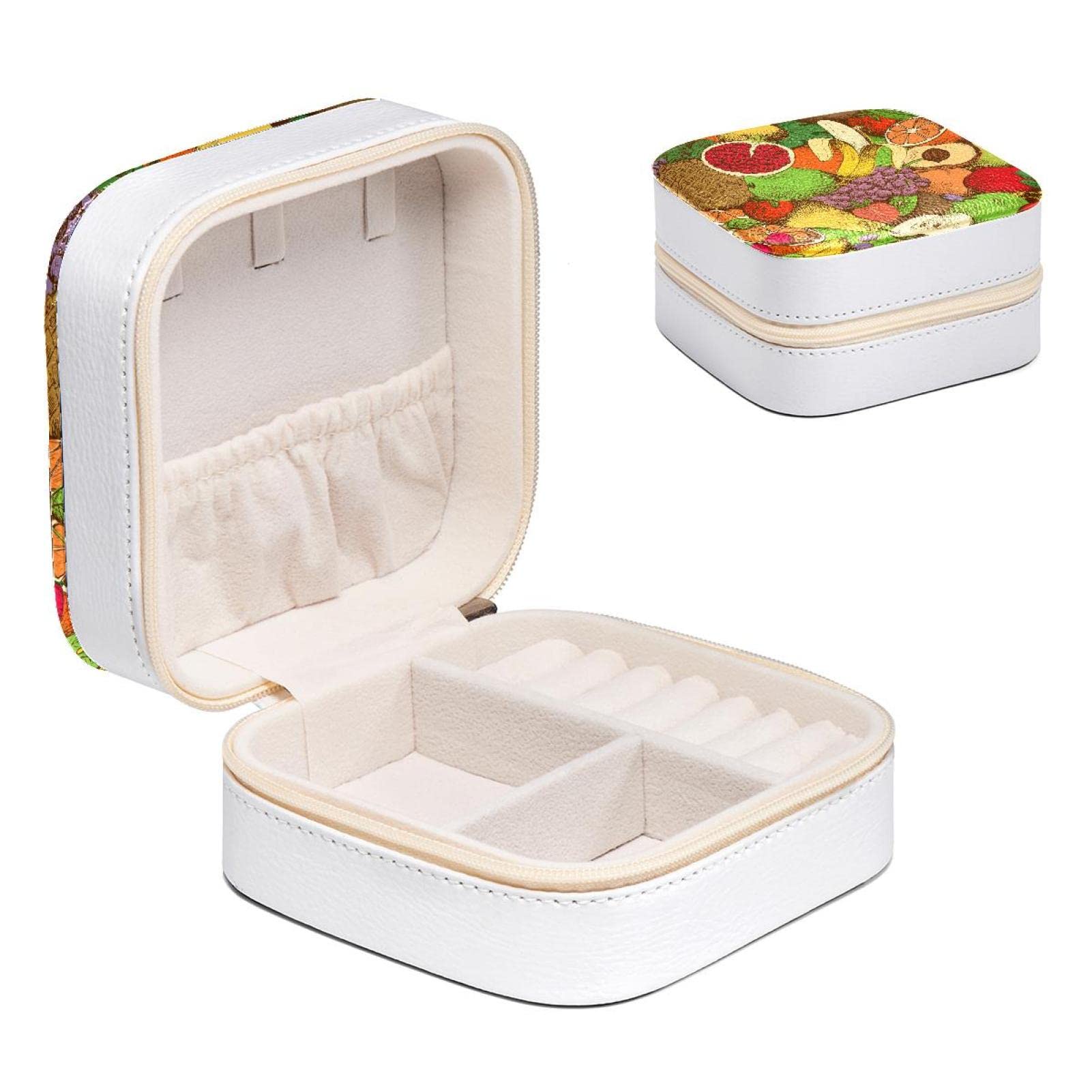 Boîte à bijoux pour femme et fille motif fruits 10.5 cm organisateur bagues et boucles d'oreille