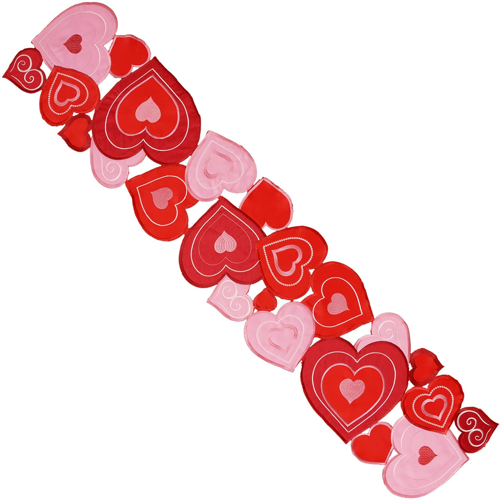 Grelucgo Embroidered Red & Pink Love Heart Table Runner - 13" X 54", Perfect For Valentine's Day & Romantic Decor