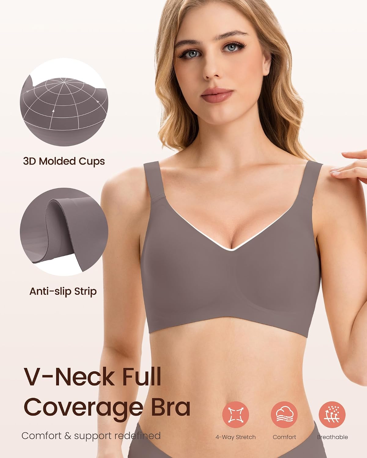 GXOULRRA 3 Pack Jelly Wireless Bras for Women No Underwire Seamless Supportive Comfort Bralette Full Coverage T Shirt Bra