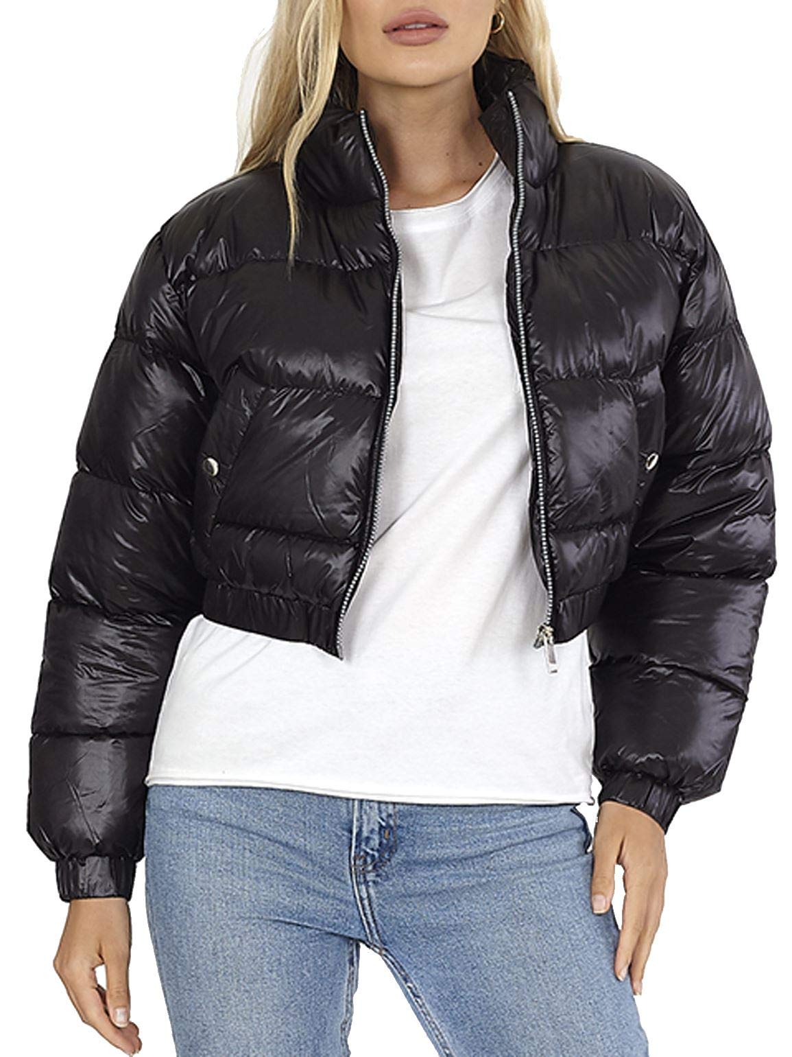 SS7 Womens Cropped Puffer Jacket Black