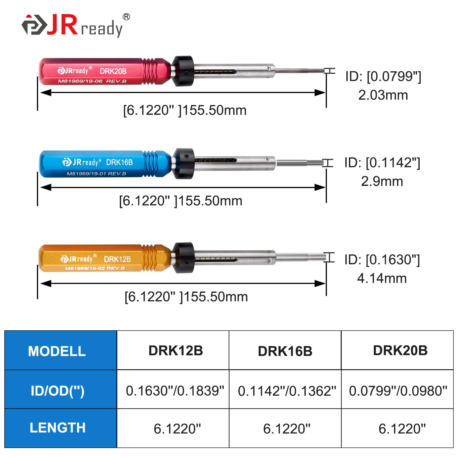 JRready ST5135 Terminal Pin Removal Tool Kit 3 Piece Ejector Lever Release Tool Cumple con Normas de Diseño M81969 para Eliminación de MS26482/J598, MIL-C-26482, MIL-C-26500 y MIL-C-83723 Series