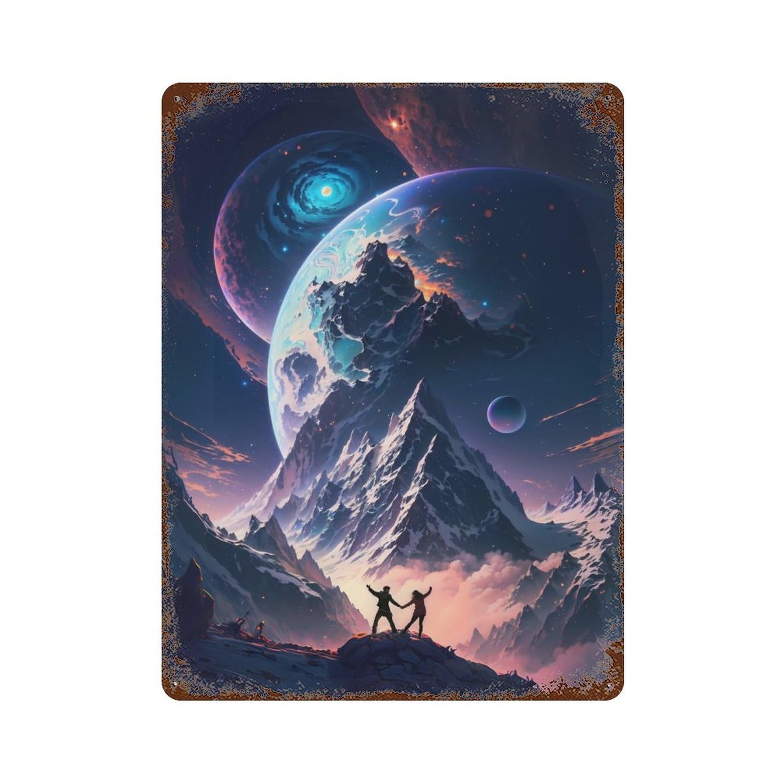 Everest Galactic Dance 15.7"x11.8" Rusty Metal Tin Sign, Shabby Chic Decor for Bistro, Counter And Cafe Decor