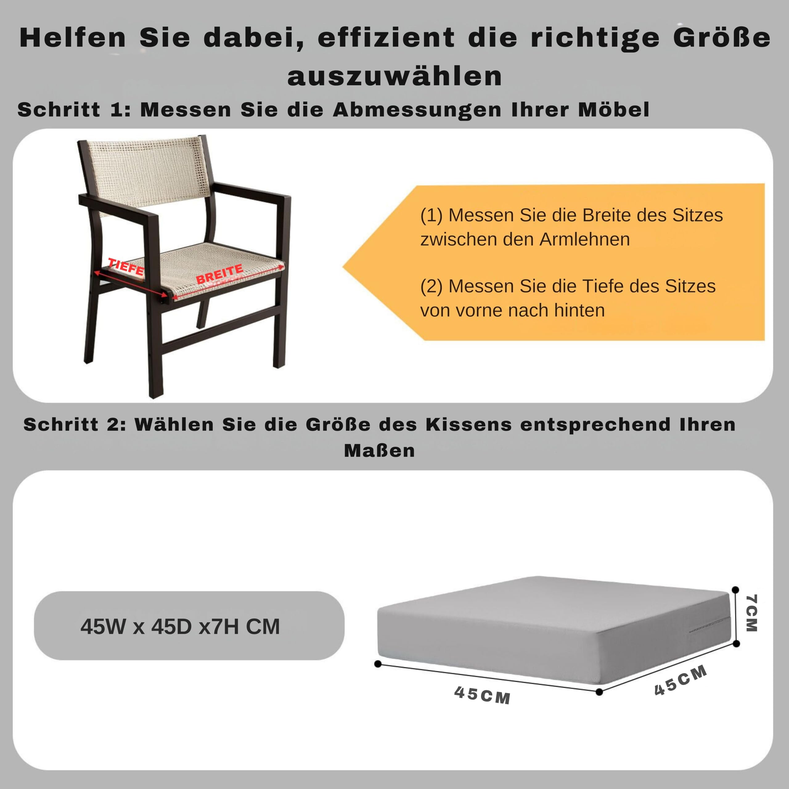 Set di 2 cuscini per sedia, 45 x 45 cm, per esterni, in schiuma impermeabile, per esterni, da terrazza, con nastri, per sala da pranzo, grigio chiaro