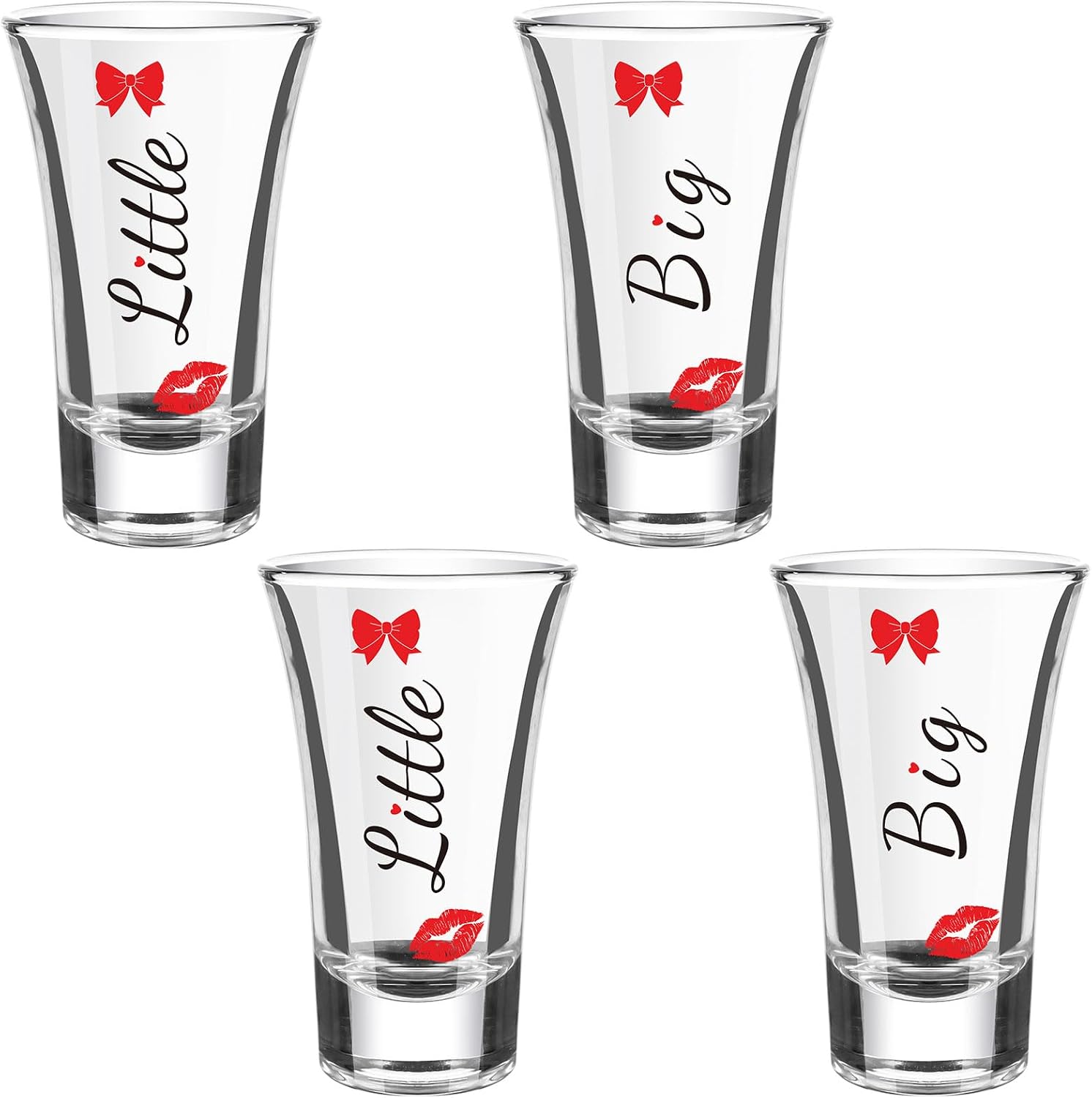 4Pcs Sorority Big Little Shot Glasses for Women, 2oz Tequila Shot Glasses with Thick Base Mini Glass Cups Clear Shot Glass for Big Sister Little Sister Drinking Glassware