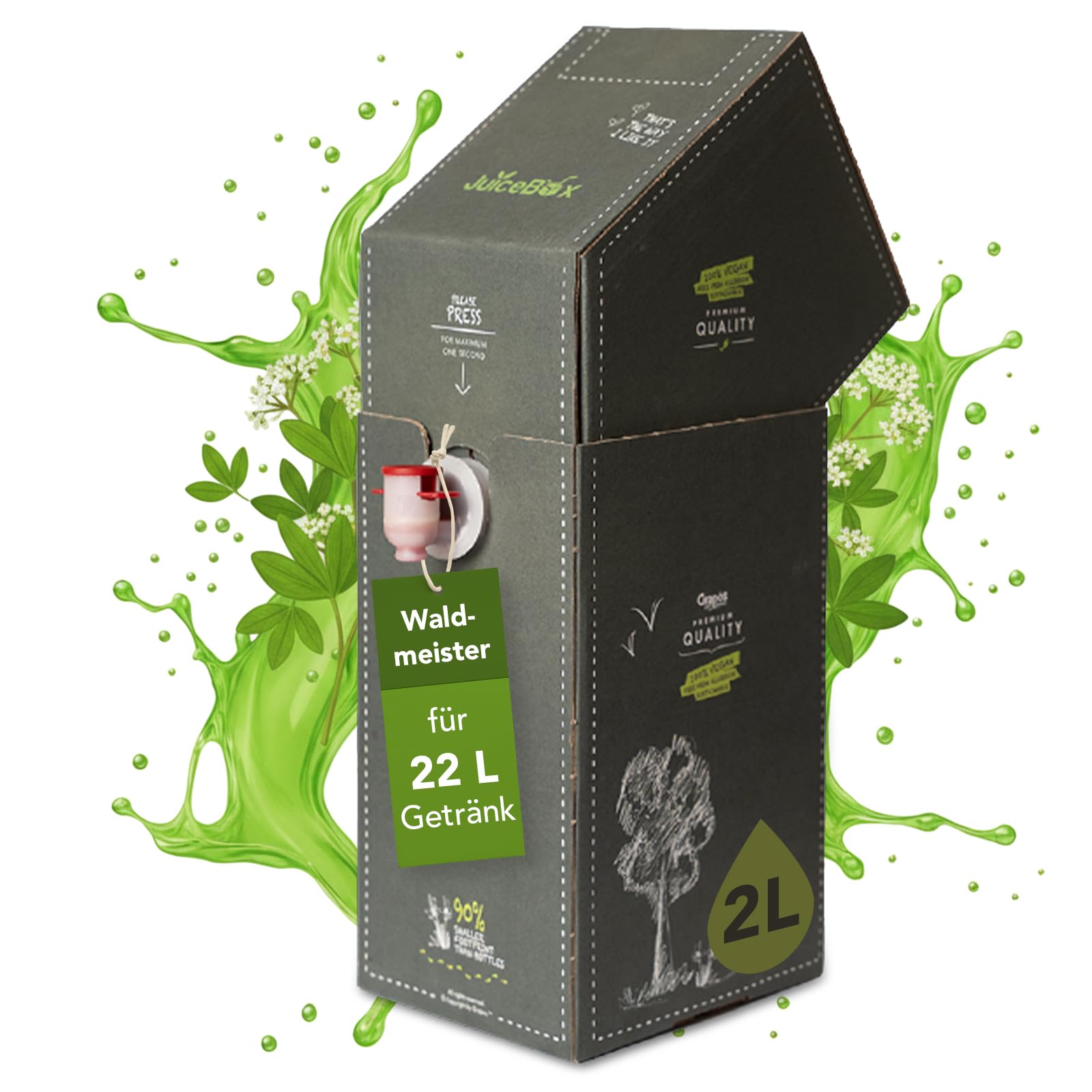 JuiceBox Waldmeister Sirup - 2 Liter, ergibt 22 Liter erfrischendes Fertiggetränk, umweltfreundlich, pflanzlich, leckere Wahl
