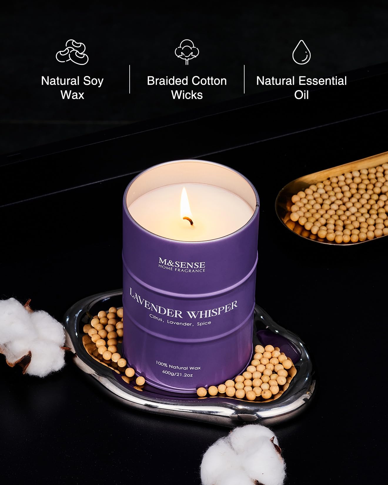 M&SENSE Candele profumate di soia di grandi dimensioni alla lavanda per la casa, candela profumata per lo stress, la meditazione e il relax, regali per la mamma, l'insegnante e gli amici