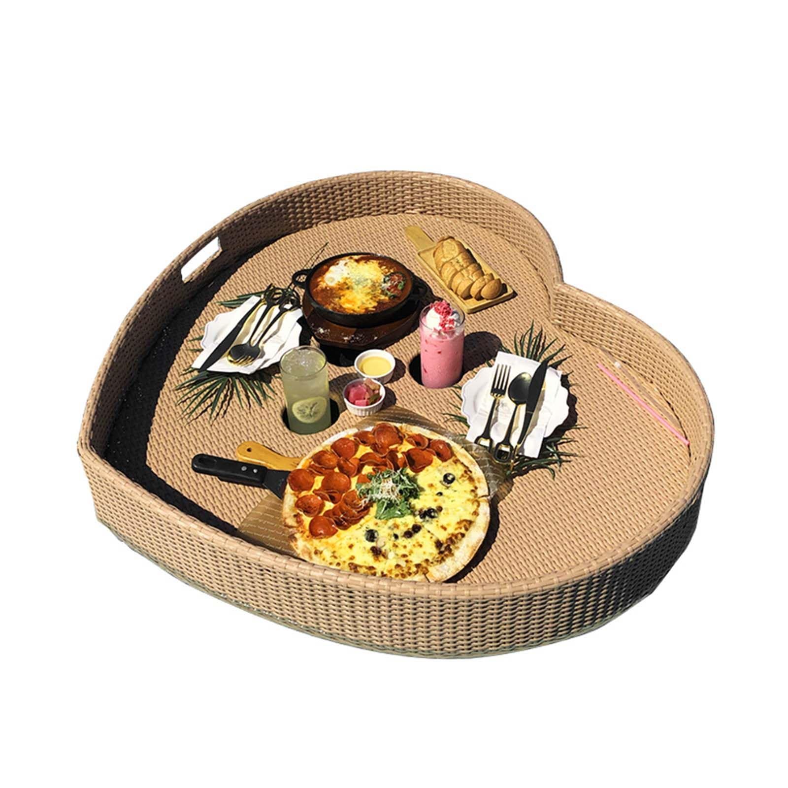 tace pływające. Pływająca taca do basenu, pływająca taca z uchwytem, ​​do napojów serwisowych, brunchu, jedzenia na basenie(Beige)
