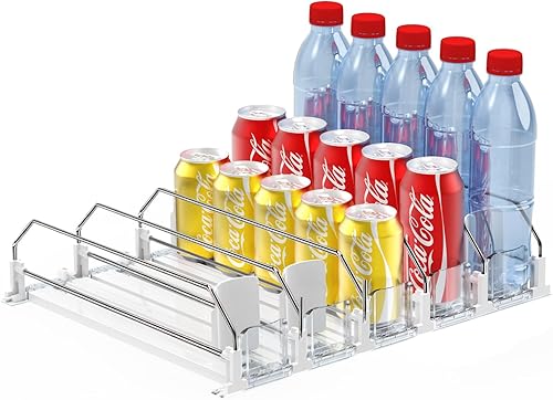 Dispensador de bebidas para nevera, dispensador automático de latas de soda Pusher Glide para refrigerador y ancho ajustable, almacenamiento de 25
