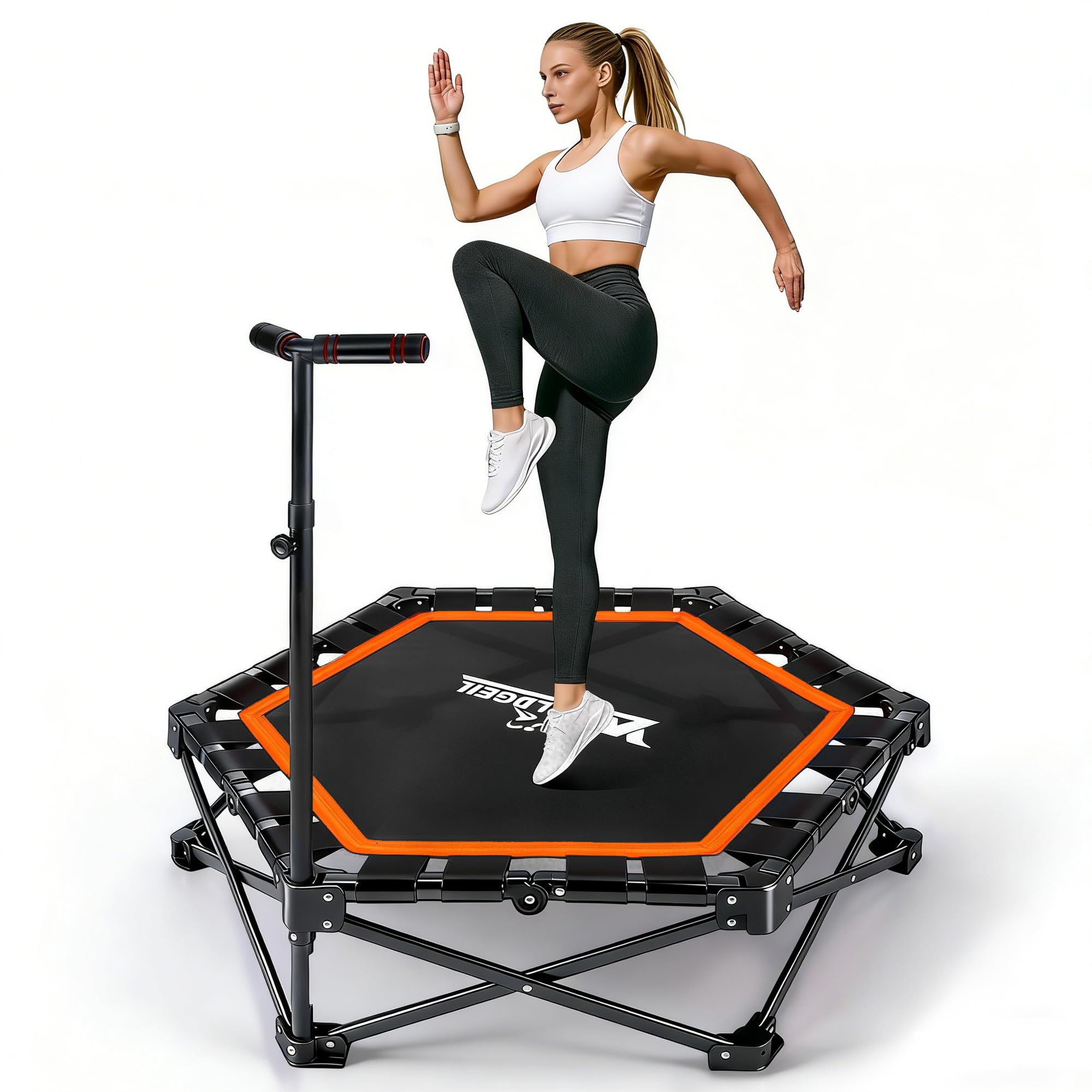 Trampolin Indoor Klappbar - Mini Trampolin mit Höhenverstellbarer Handgriff - Tragkraft 150 kg - Ø 86.5 cm - Jumping Trampolin Fitness für Erwachsene & Kinder - Sport Geräte für Zuhause