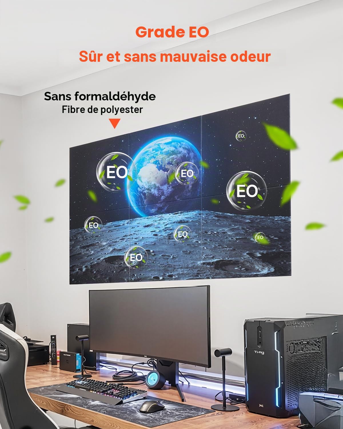 VEVOR Panneau Acoustique, Lot de 6, Mousse Acoustique Mural Autocollant 60x60x1 cm Panneaux Insonorisants Fibre de Polyester, Isolation Phonique Décorative pour Maison, Studio, Bureau, Motif Terre