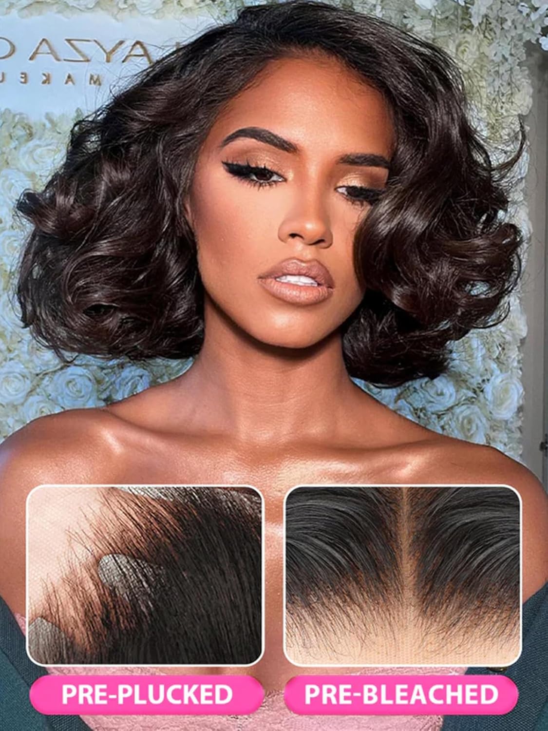 Body Wave Glueless Bob Wigs Human Hair Pre Plucked, Wear and Go Blow Out 7x5 Pre Cut HD Lace Bob wig,Pre Bleached Knots Natural Hairline for Black Women 200% Density 10 Inch