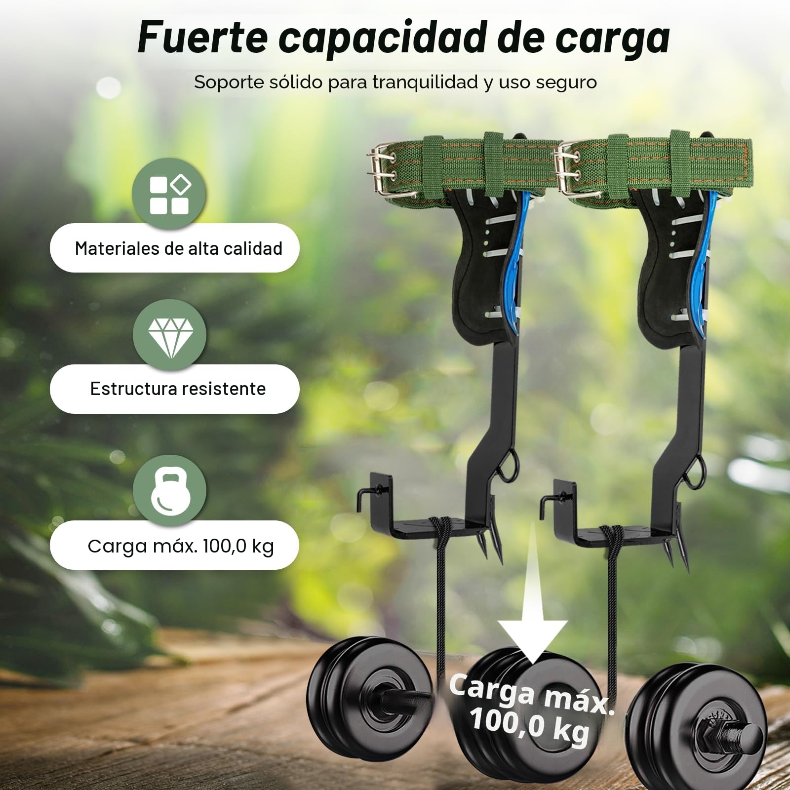 Set de Equipo para Escalada de Árboles, Punta de Escalada de Árbol Ajustable en Altura, Equipo de Escalada de Árboles con Cinturón de Seguridad, Correas para Pies y Tobillos, Capacidad de