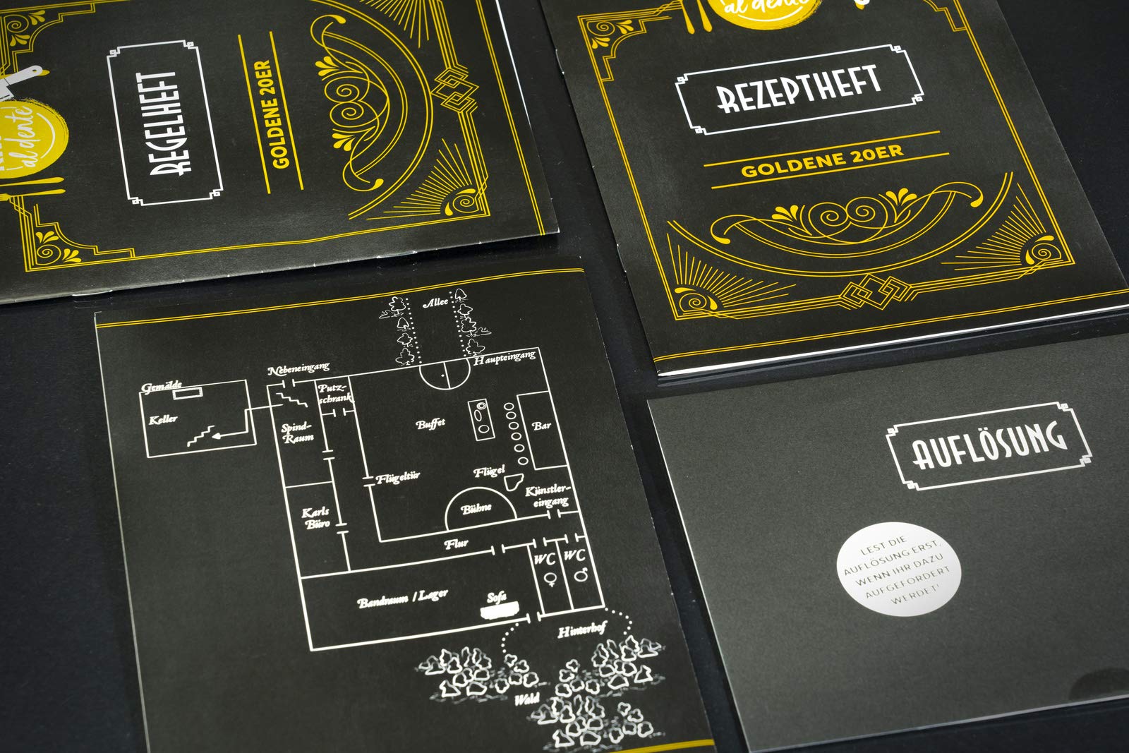 Krimi al dente – Goldene 20er – Swing mir den Jazz vom Tod: Das Krimi-Dinner für 5–8 Spieler inkl. Namensschildern, Rollenheften, Ereignissen, Rezepten sowie Deko- und Kostümtipps.