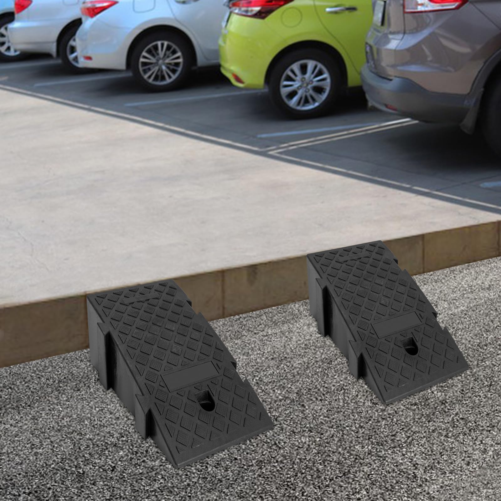 Rampa de carga para coche, rampa de acceso para remolques, 2 unidades de plástico A, rampas de transporte, utilizadas para garajes, pasarelas, escuelas (25 x 49 x 19 cm)