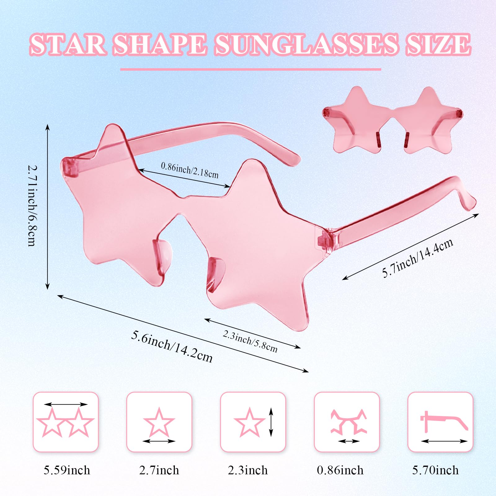 Amazon.com: NACHLYNN 36 Pcs Rimless Star Shaped Sunglasses  display picture 2