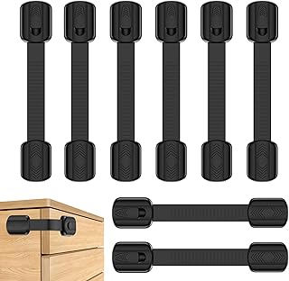 8 Stück Kindersicherung für Schrank und Schubladen, Schubladensicherung für Baby und Kinder für Tür Schränke Kühlschrank, Schrankschloss mit 3M Kleber ohne Bohren - Schwarz
