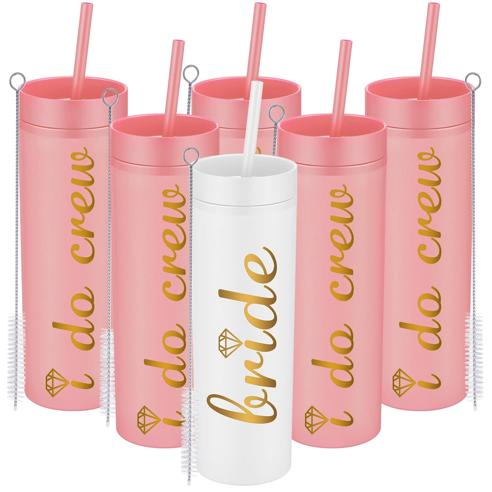 Bokon Bride and Babe Bachelorette Skinny Tumblers for Bachelorette Party Supplies Bridesmaid 16 oz Tumbler Cups Matte Pastel Colored Acrylic Tumblers with Lids and Straws(Bride Crew, 6 Pcs)