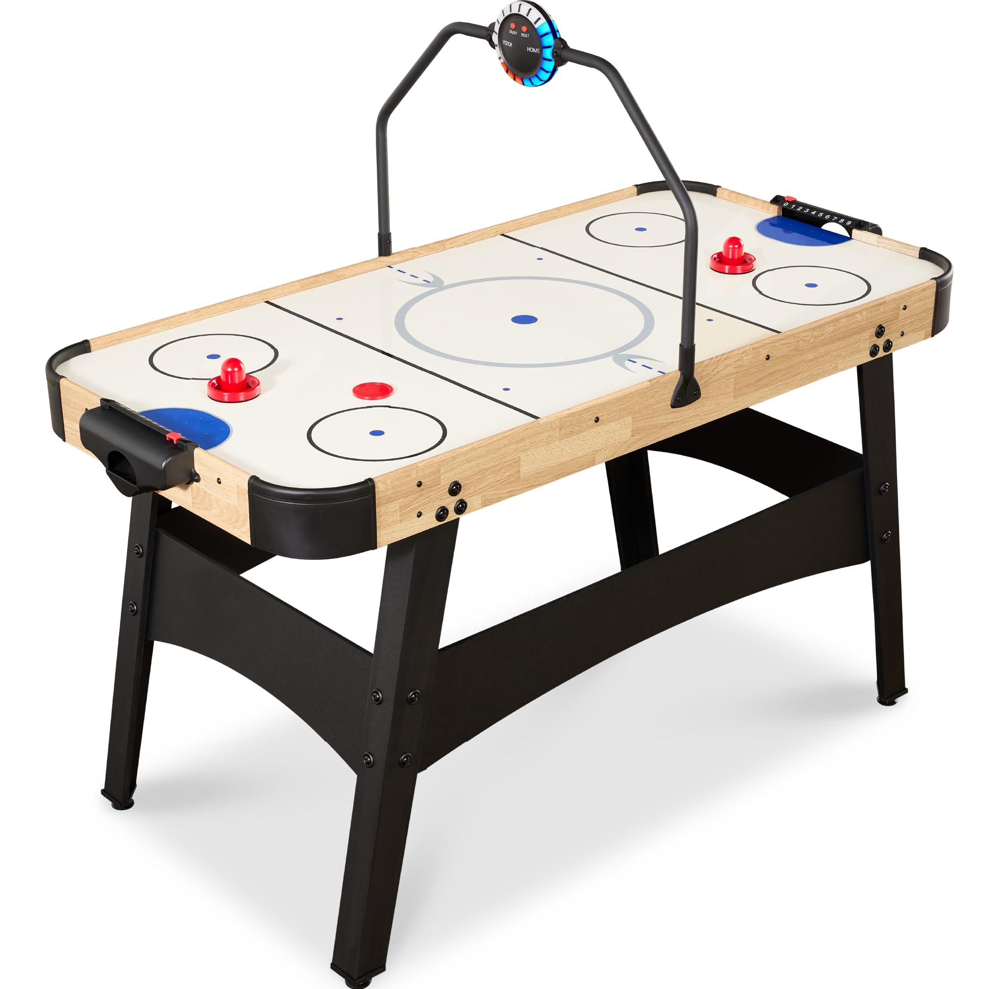 Best Choice Products LED 54 Inch Air Hockey Game Table w/Light-up Scoreboard, Powerful Motor, AC Outlet. Includes 2 Pucks, 2 Pushers - Natural