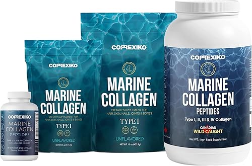 CORREXIKO Paquete de píldoras y polvo de suplemento de colágeno marino, incluye 10,000 mg de colágeno doble hidrolizado en polvo de 2.2 lbs, 15
