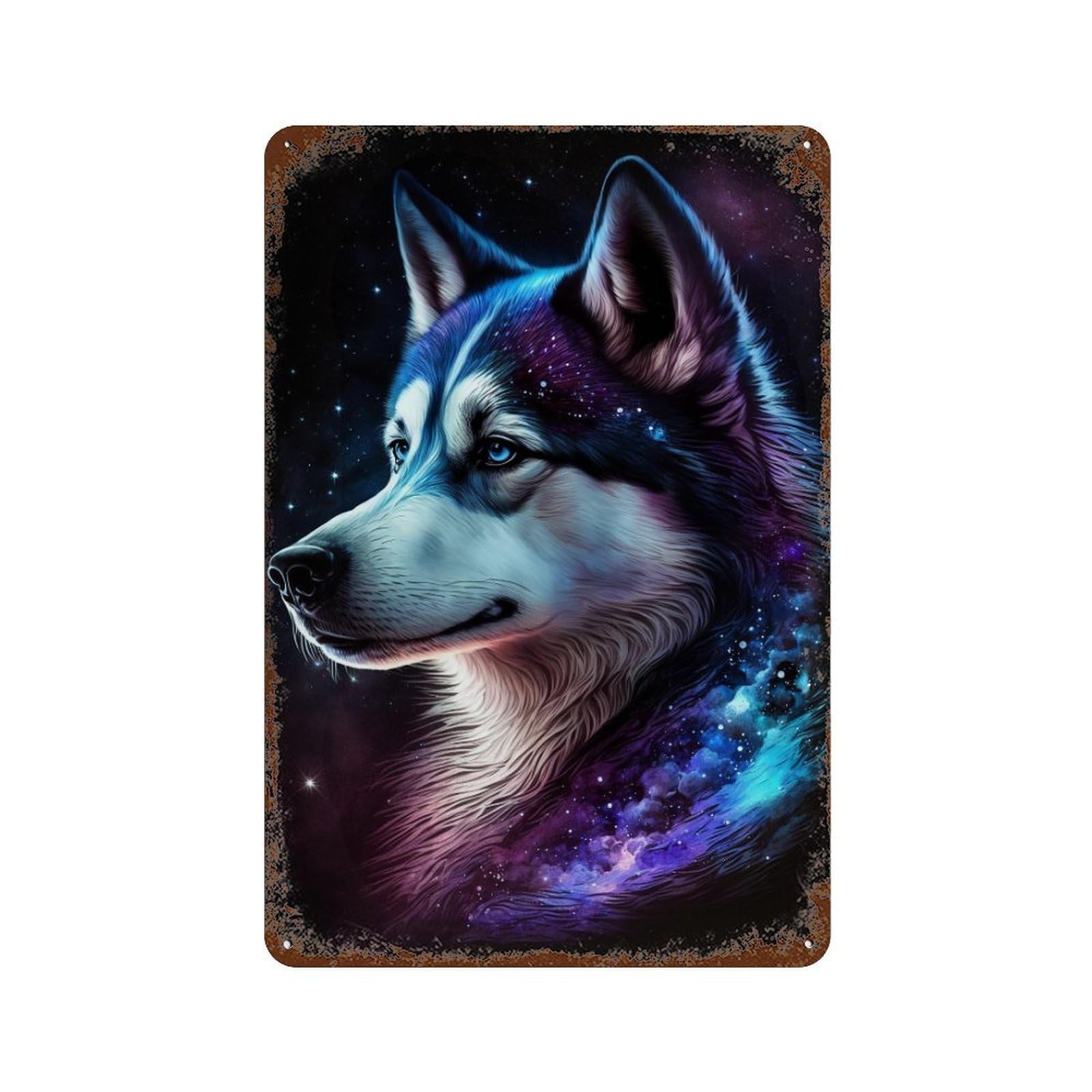 Galactic Husky Portrait Rust Effect Tin Sign 11.8"x7.9", Rustic Home Decor for Garage, Bar And Workshop Decor