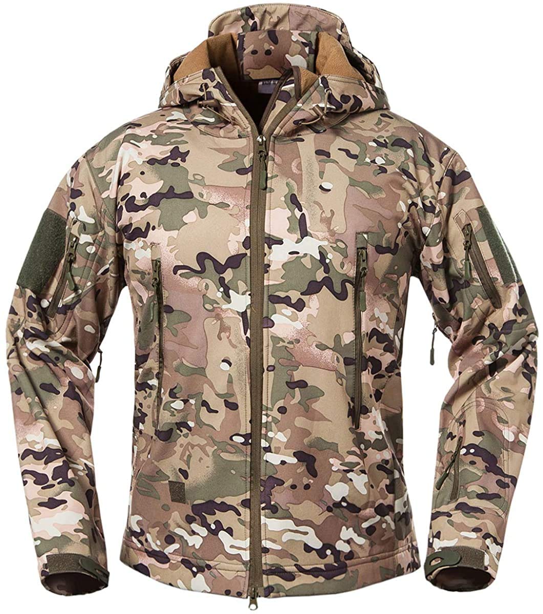 Lilychan Men’s Military Soft Shell Tactical Jacket Outdoor Sports Hunting Army Waterproof Outerwear Coat (CP, XX-Large)