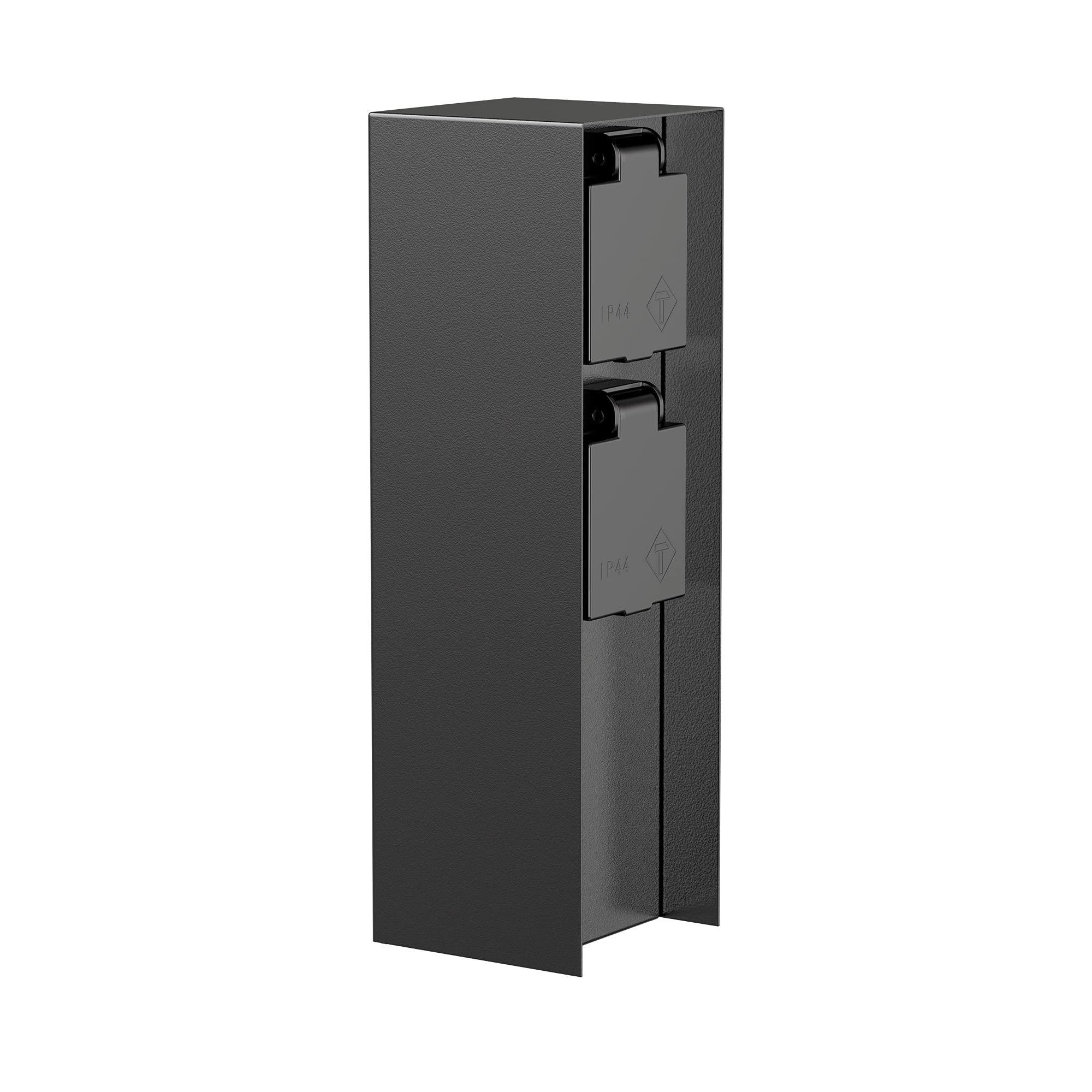 ledscom.de Garten Steckdosensäule POMI für außen, IP44, 2-Fach, Edelstahl, schwarz, eckig, 23 cm