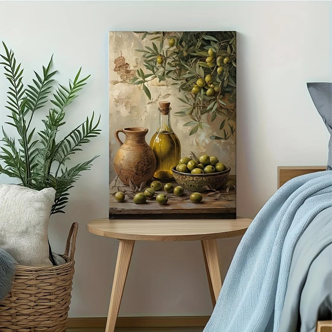 Lienzo de rama de olivo y cuadro mediterráneo moderno para decoración de salón y oficina