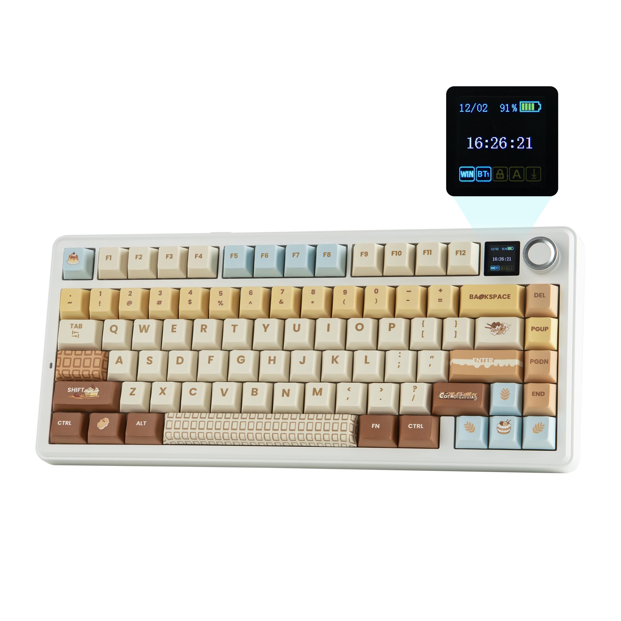 EPOMAKER X Aula F75 MAX Tri-Mode Wireless Gaming Keyboard, TFT Screen, Knob, Hot Swappable, 2.4GHz/Type-C/BT5.0, Gasket Creamy, for PC/Mac/Office/Gaming (Caramel)