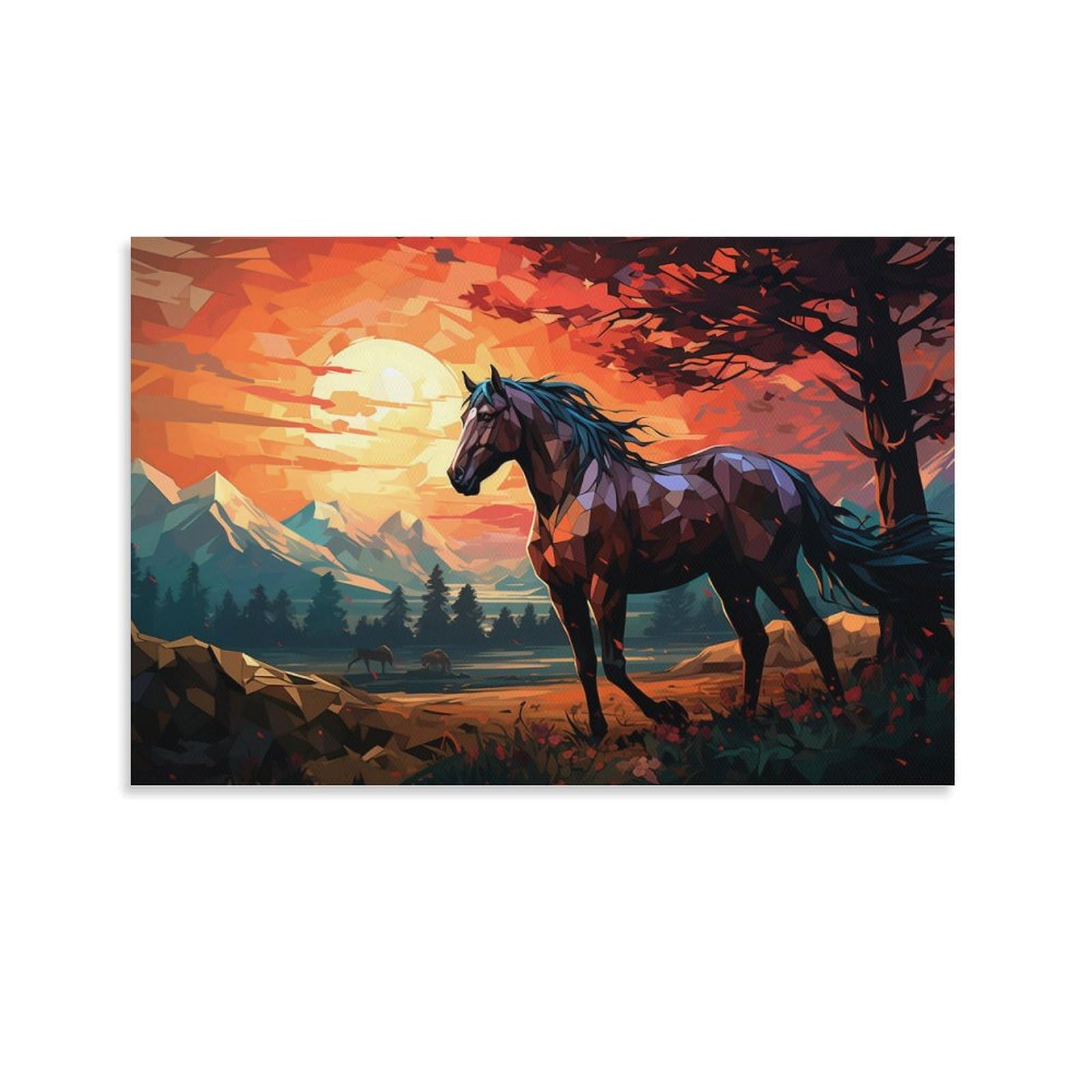 Póster abstracto de animales para pared, atardecer, bosque, caballo, rústico sobre lienzo, decoración de pared para dormitorio, decoración del hogar