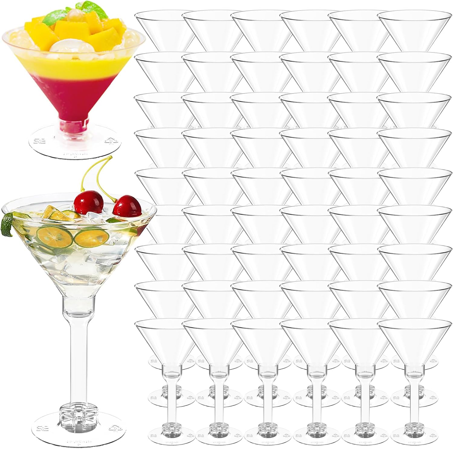 WUWEOT 60 Pack Plastic Martini Glasses, 5 Oz Tall Cocktail Glasses, Unbreakable Appetizer Dessert Cups Drinkware for Home Bar Restaurant Party Supply