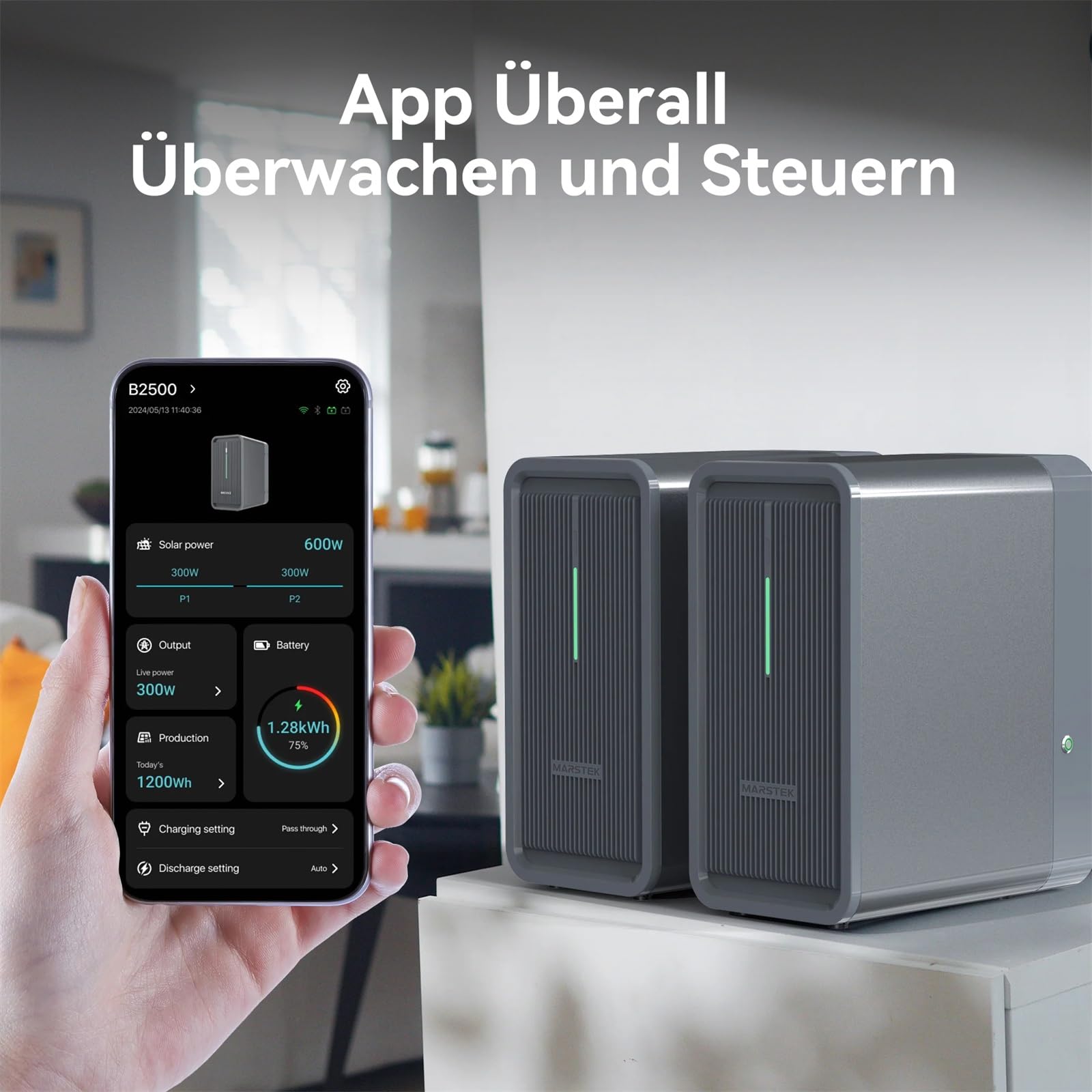 B2500 Speicher für Balkonkraftwerk 2025 Letzte Upgrade-Version 0% VAT, MARSTEK 1600W Solareingang 2240Wh LiFePO4 Akku 6000 Ladezyklen, Erweiterbar auf 8960Wh, IP65 wasserdicht & staubfest