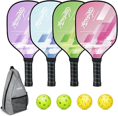 Set di racchette da Pickleball carine, set di 4 con 4 palline, set di partenza in legno premium, 4 racchette da Pickleball per uomo e donna